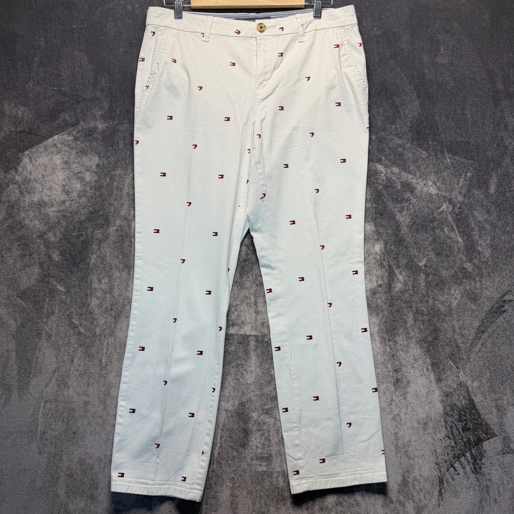Tommy Hilfiger Chino Pants Womens 10 White Cotton Blend Embroidered Straight